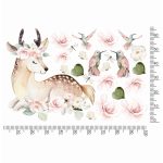 Őzikés, virágos akvarell falmatrica