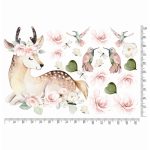 Őzikés, virágos akvarell falmatrica