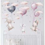 Gyerekszoba falmatrica -  Nyuszi lufis pasztell falmatrica szett 