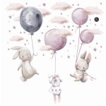 Gyerekszoba falmatrica -  Nyuszi lufis pasztell falmatrica szett 