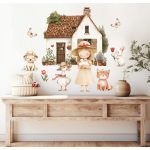 Tavaszi akvarell matrica ablakra kislibás lányos, falra