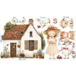 Tavaszi akvarell matrica ablakra kislibás lányos, falra