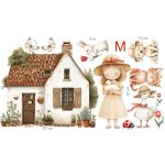 Tavaszi akvarell matrica ablakra kislibás lányos, falra