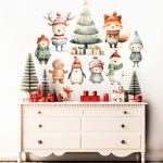 Karácsonyi állatos akvarell matrica ablakra, falra