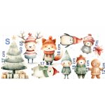 Karácsonyi állatos akvarell matrica ablakra, falra