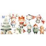 Karácsonyi állatos akvarell matrica ablakra, falra