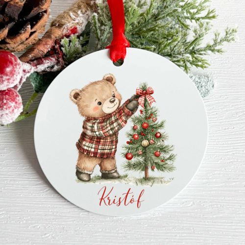 Egyedi neves karácsonyfa dísz,teddy