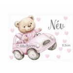 AUtós bézs macis gyerekszoba falmatrica névvel