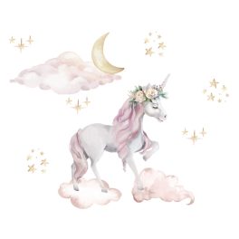   Gyerekszoba falmatrica lányos -Unikornisos akvarell falmatrica