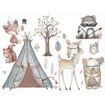 Boho erdei állatok sátras falmatrica szett