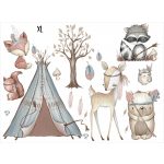 Boho erdei állatok sátras falmatrica szett