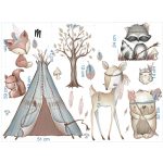 Boho erdei állatok sátras falmatrica szett