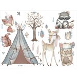 Boho erdei állatok sátras falmatrica szett