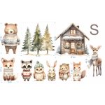 Téli erdő akvarell matrica ablakra, falra