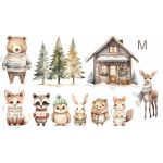 Téli erdő akvarell matrica ablakra, falra