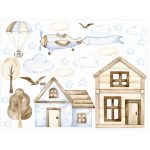 Pasztell házikós repülős falmatrica névvel