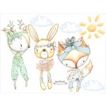 Boho virágos erdei állatos falmatrica szett