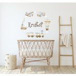 Repülős-járműves falmatrica dekorbetűkkel, bármilyen névvel