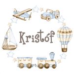 Repülős-járműves falmatrica dekorbetűkkel, bármilyen névvel