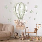 Safari zöld hőlégballonos akvarell falmatrica