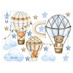Fiús szoba falmatrica-Pasztell bézs-kék állatos hőlégballonok falmatrica