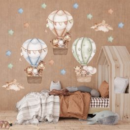 Safari hőlégballonos akvarell falmatrica