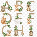 Gyerekszoba falmatrica állatos - Erdei állatos betűk falmatrica