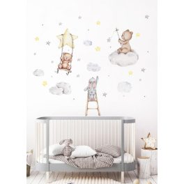 Gyerekszoba falmatrica - Csillag hintás maci és barátai 